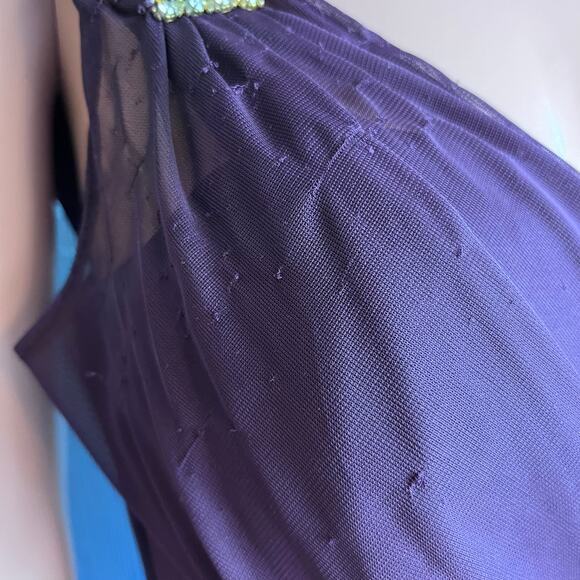 Xscape One Shoulder Ruched Chiffon Maxi Dress 10 Cocktail Formal Prom Ball FLAWS - Picture 4 of 8